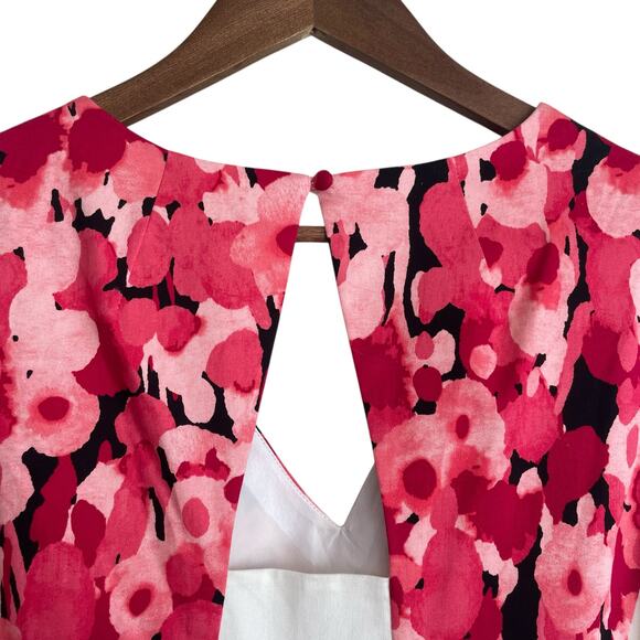 Jones New York Pink Floral Fit Flare Dress 12 V-Neck Back Cutout Summer Party‎ - Picture 3 of 16